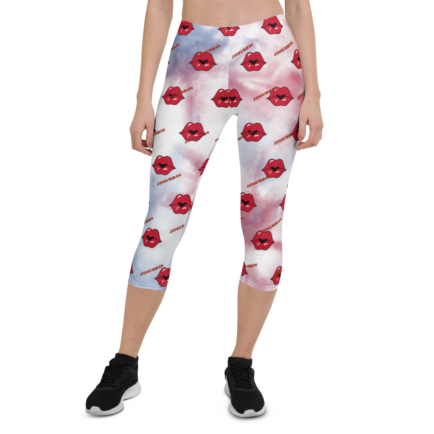 JAMURBAN "LIPZ SMACKAZ" Capri Leggings (RED+BLUE+WHITE TIE-DYE)