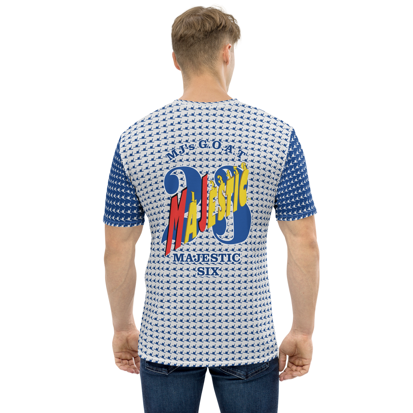 MAJESTIC SIX ® MJ's Men's T-shirt. Dark Cerulean+Whisper.