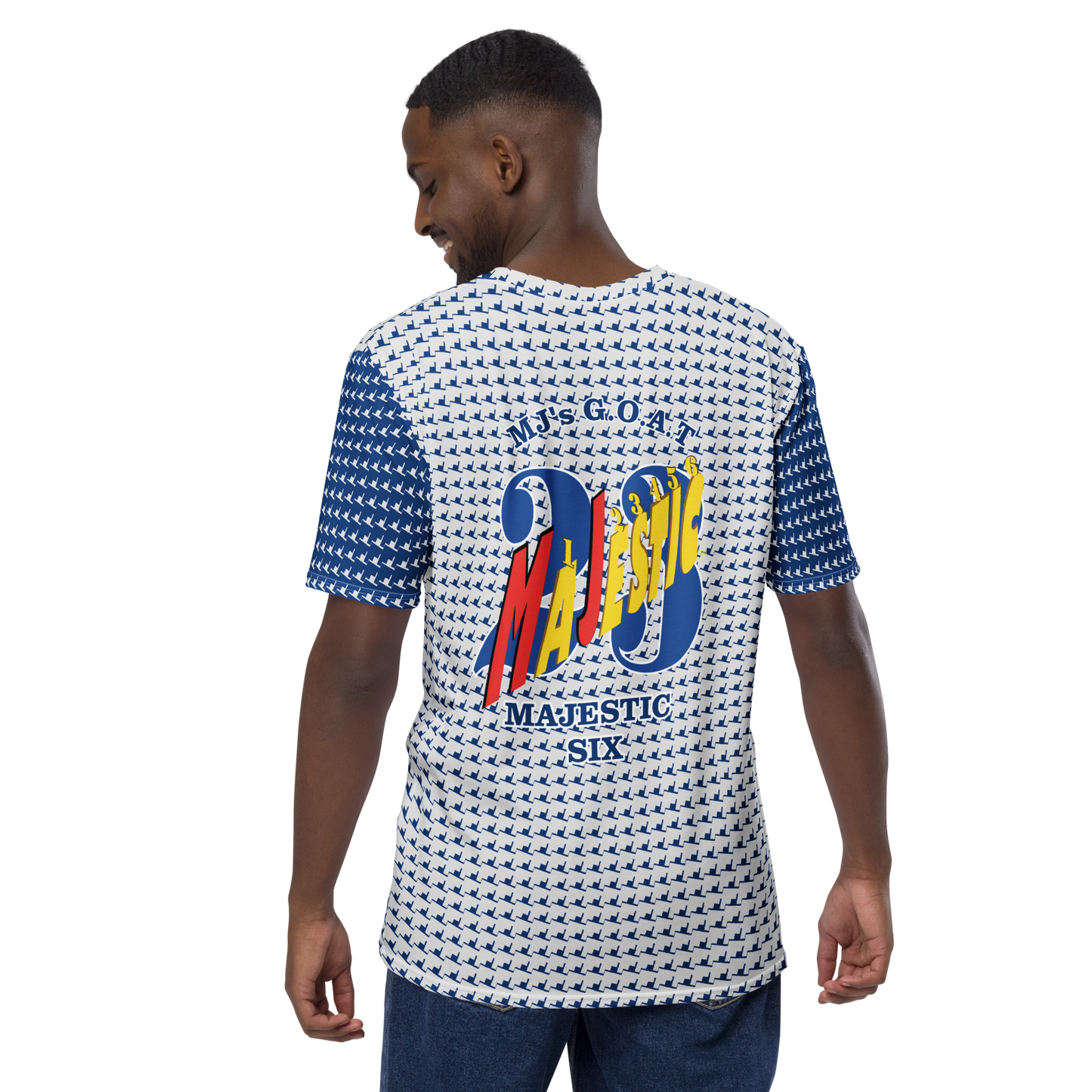 MAJESTIC SIX ® MJ's Men's T-shirt. Dark Cerulean+Whisper.