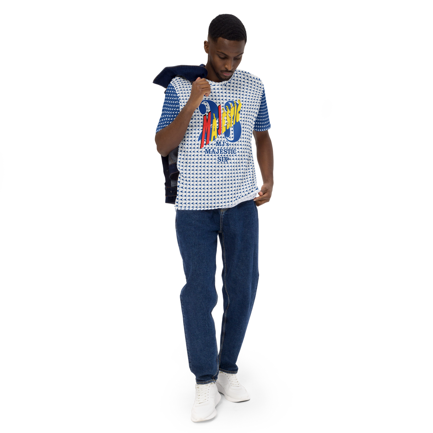 MAJESTIC SIX ® MJ's Men's T-shirt. Dark Cerulean+Whisper.