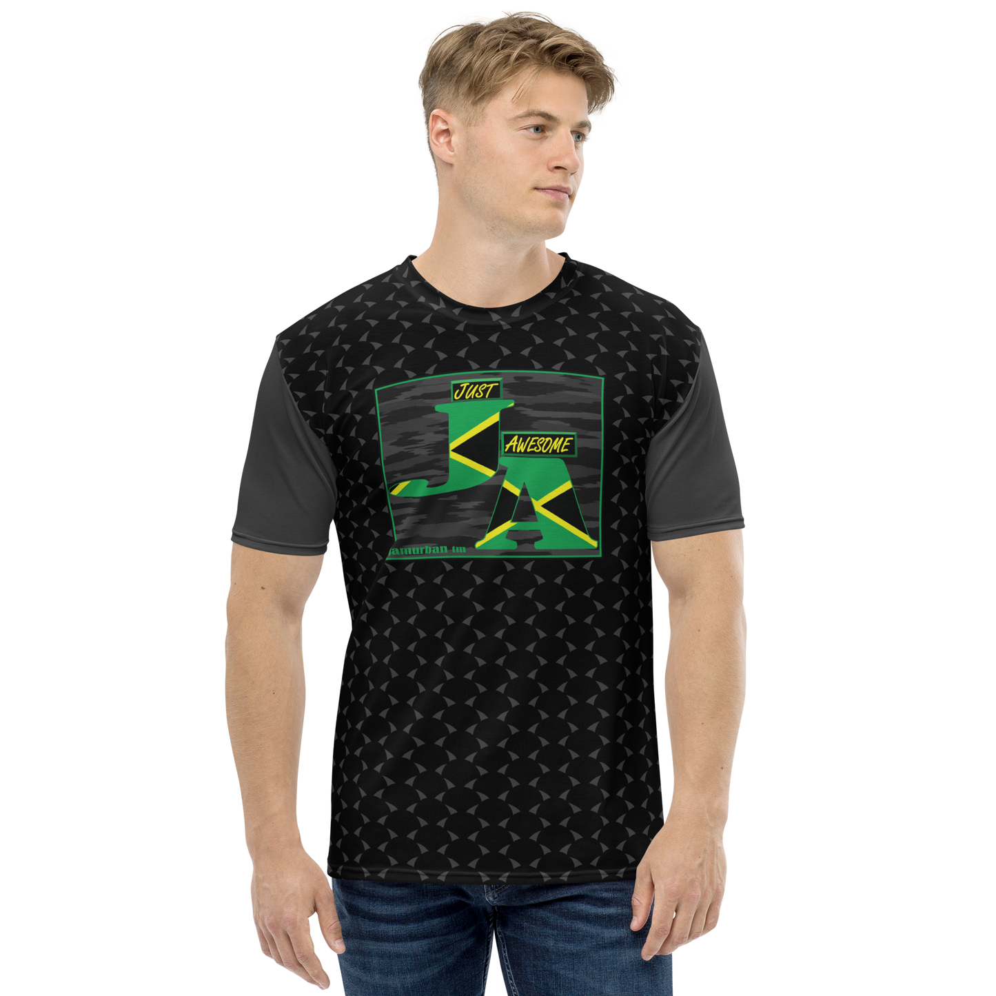 JA's (just awesome) Men's T-shirt. Black+Eclipse