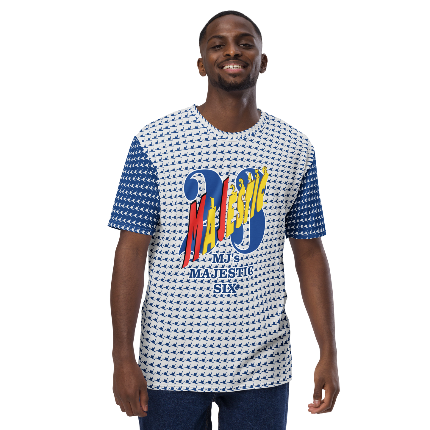 MAJESTIC SIX ® MJ's Men's T-shirt. Dark Cerulean+Whisper.