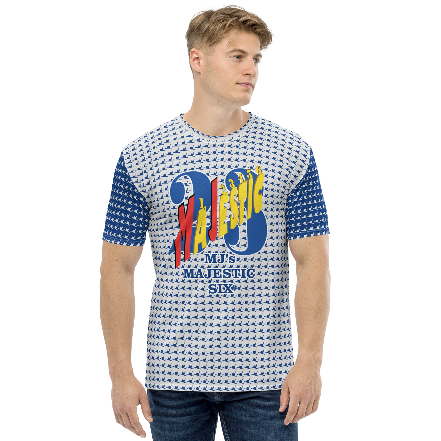 MAJESTIC SIX ® MJ's Men's T-shirt. Dark Cerulean+Whisper.