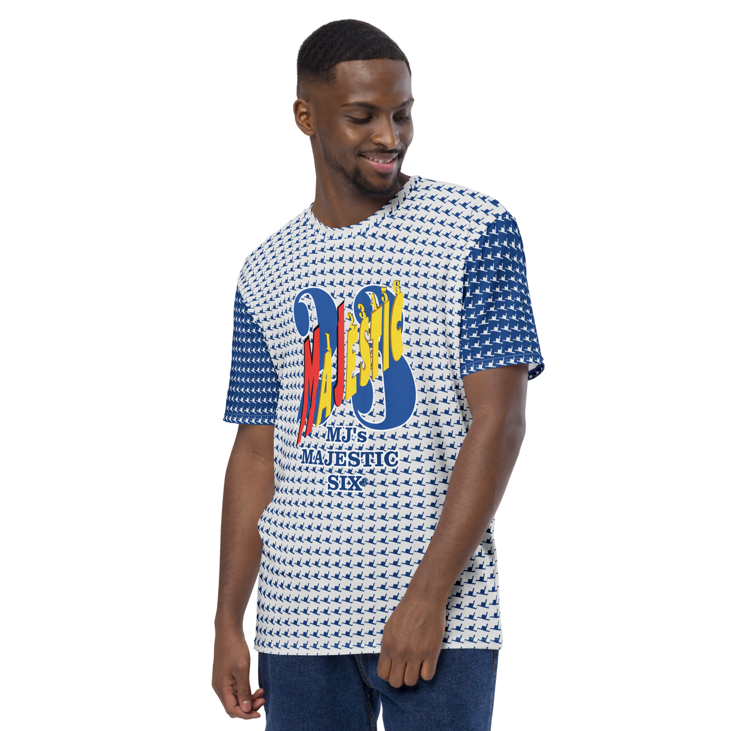 MAJESTIC SIX ® MJ's Men's T-shirt. Dark Cerulean+Whisper.
