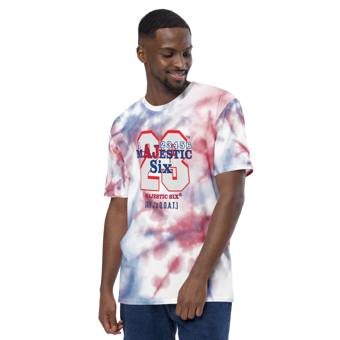 MAJESTIC SIX® (AJ's) Men's t-shirt (Red+Blue+White Tie-dye). Sizes XS - 2XL.
