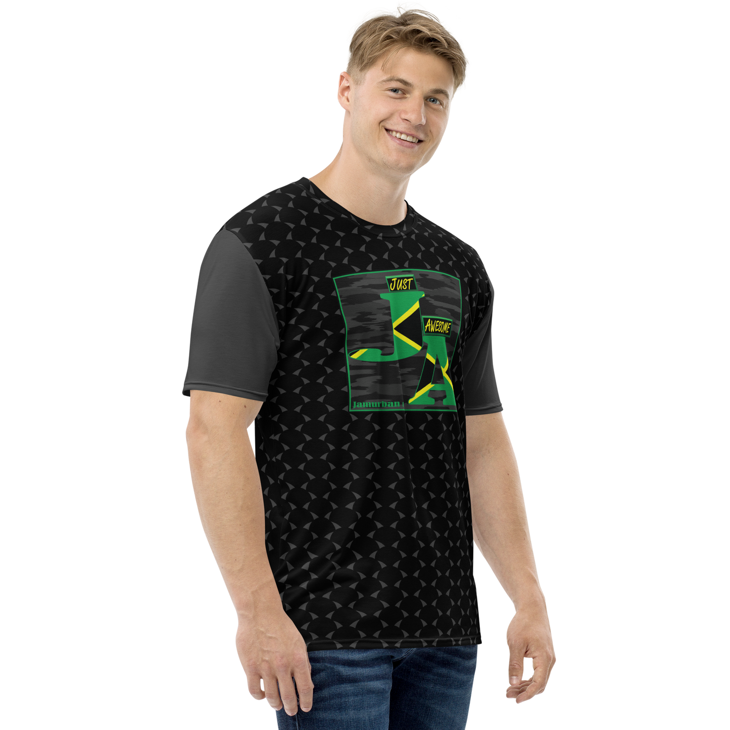 JA's (just awesome) Men's T-shirt. Black+Eclipse