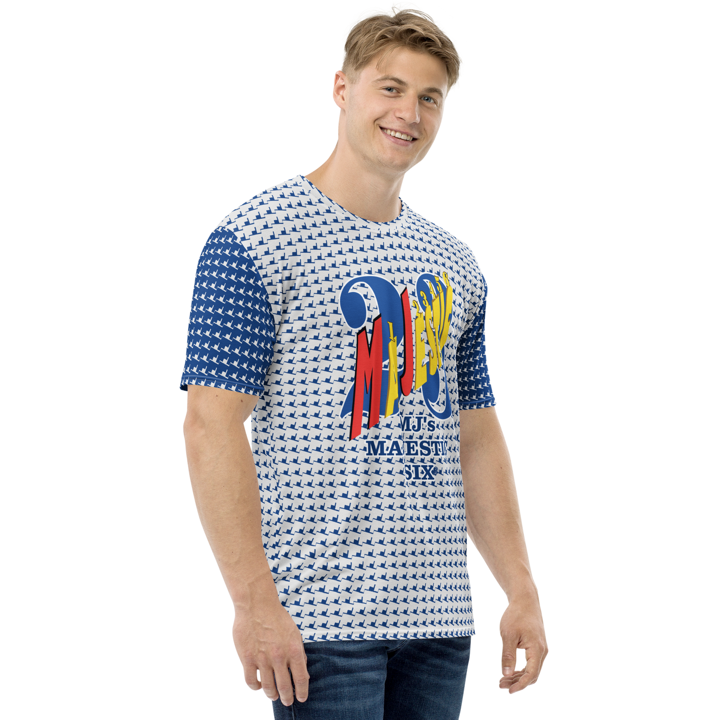 MAJESTIC SIX ® MJ's Men's T-shirt. Dark Cerulean+Whisper.