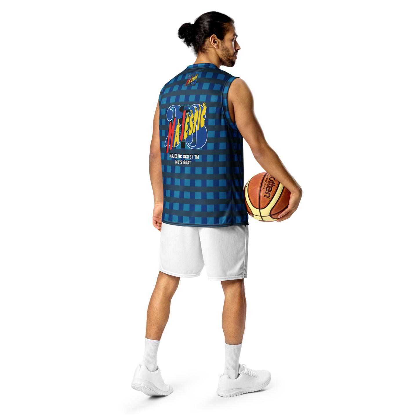 MAJESTIC SIX(6) tm UNISEX BASKETBALL JERSEY (MJ's GOAT) - Dark Cerulean, Arapawa and Pelorous).