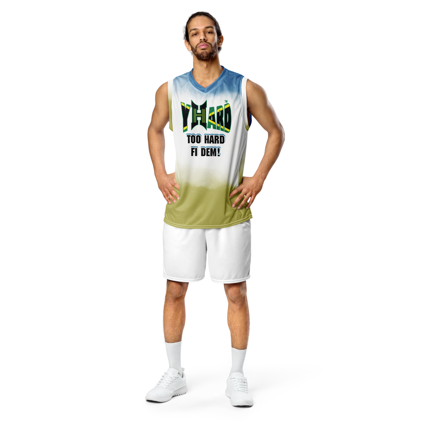 YHARD "TOO HARD FI DEM" Recycled unisex basketball jersey