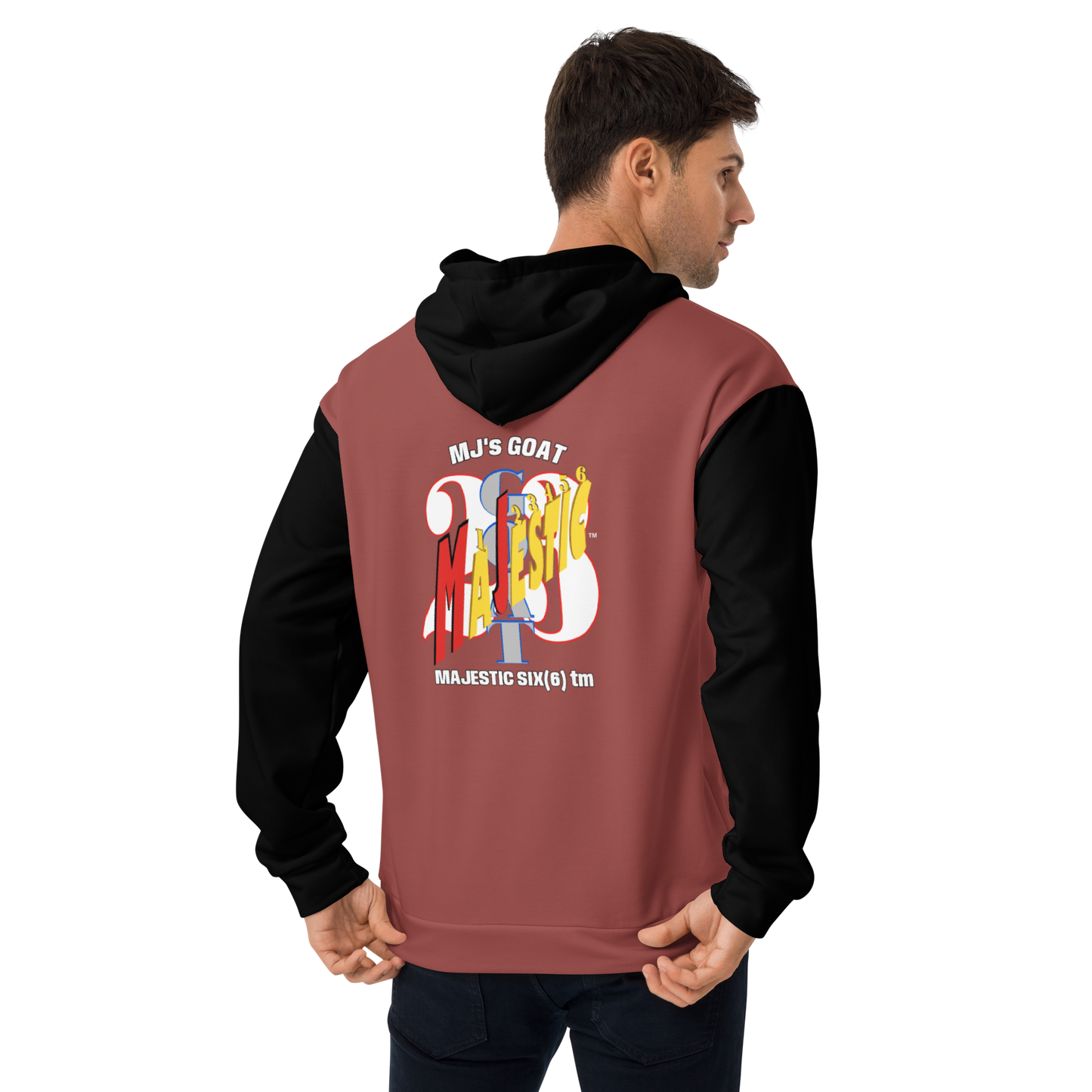 MAJESTIC SIX(6) tm (MJ's GOAT) Unisex Hoodie. Roof Terracotta+Black