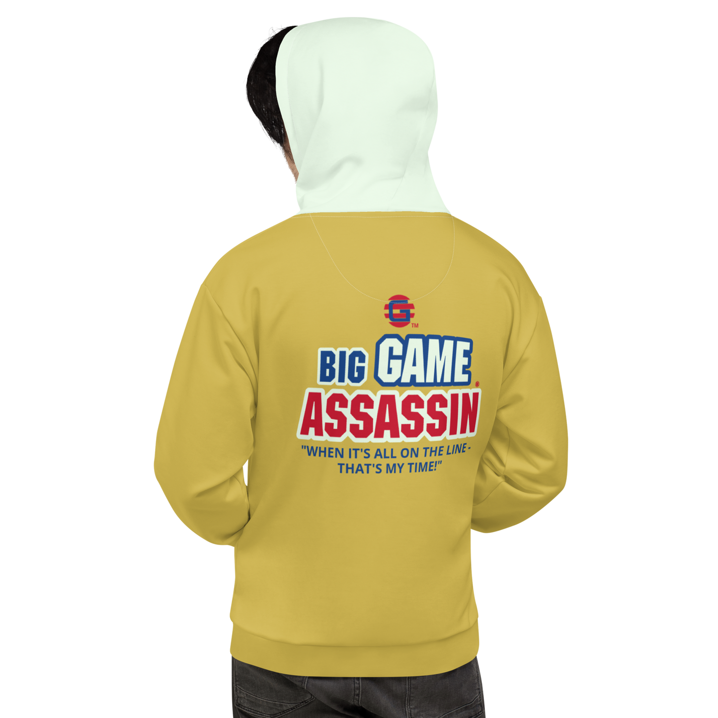 BIG GAME ASSASSIN ® Unisex Hoodie. Old gold+Honeydew