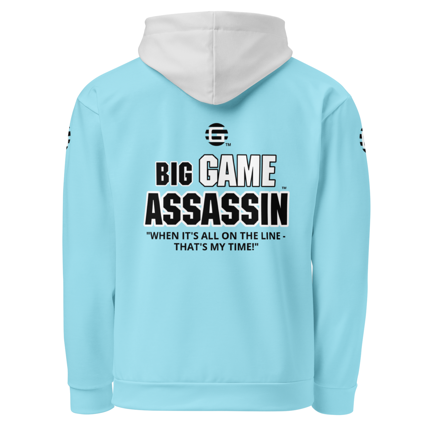 BIG GAME ASSASSIN ® (B.G.A.) Unisex Hoodie. Blizzard blue+Whisper