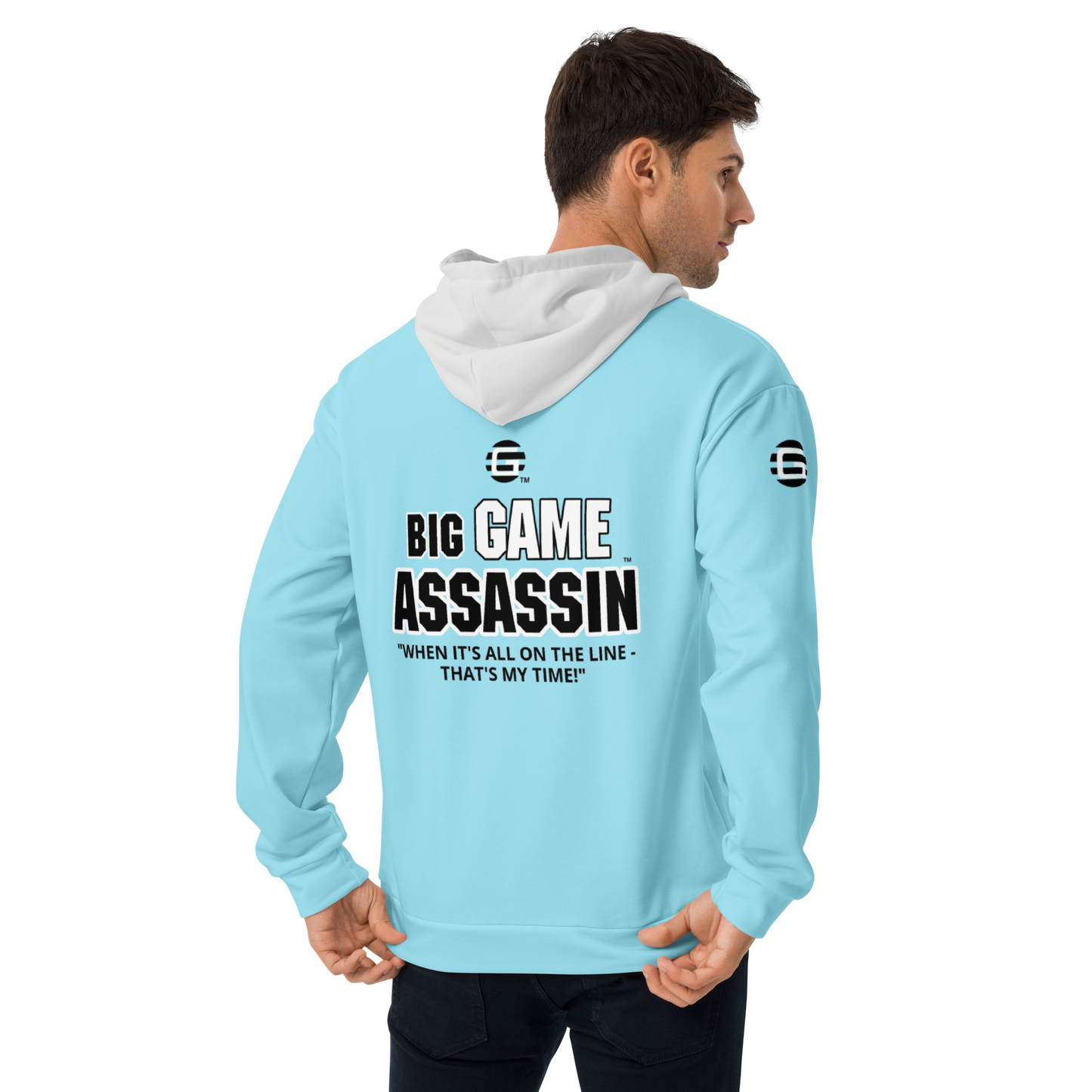 BIG GAME ASSASSIN ® (B.G.A.) Unisex Hoodie. Blizzard blue+Whisper