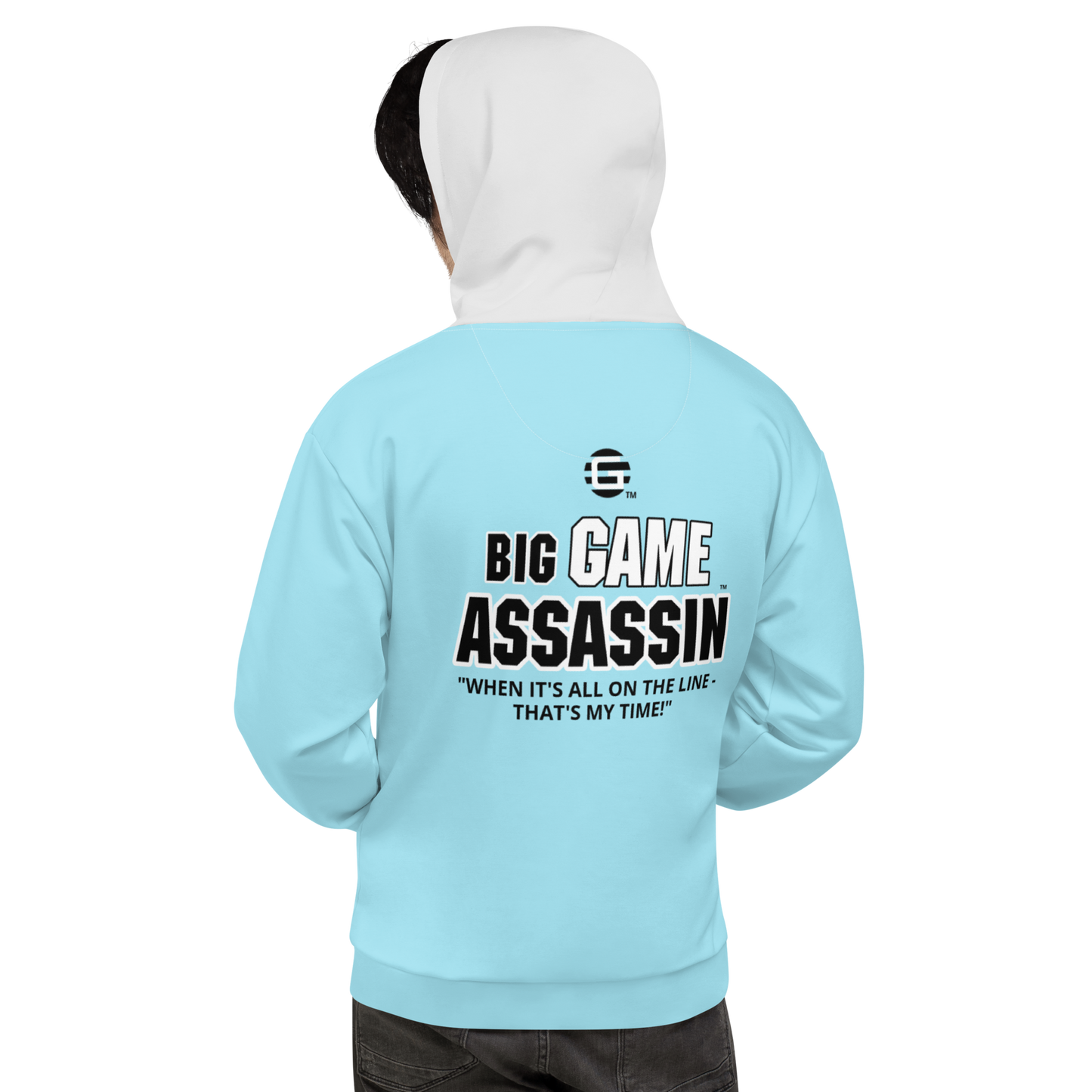 BIG GAME ASSASSIN ® (B.G.A.) Unisex Hoodie. Blizzard blue+Whisper
