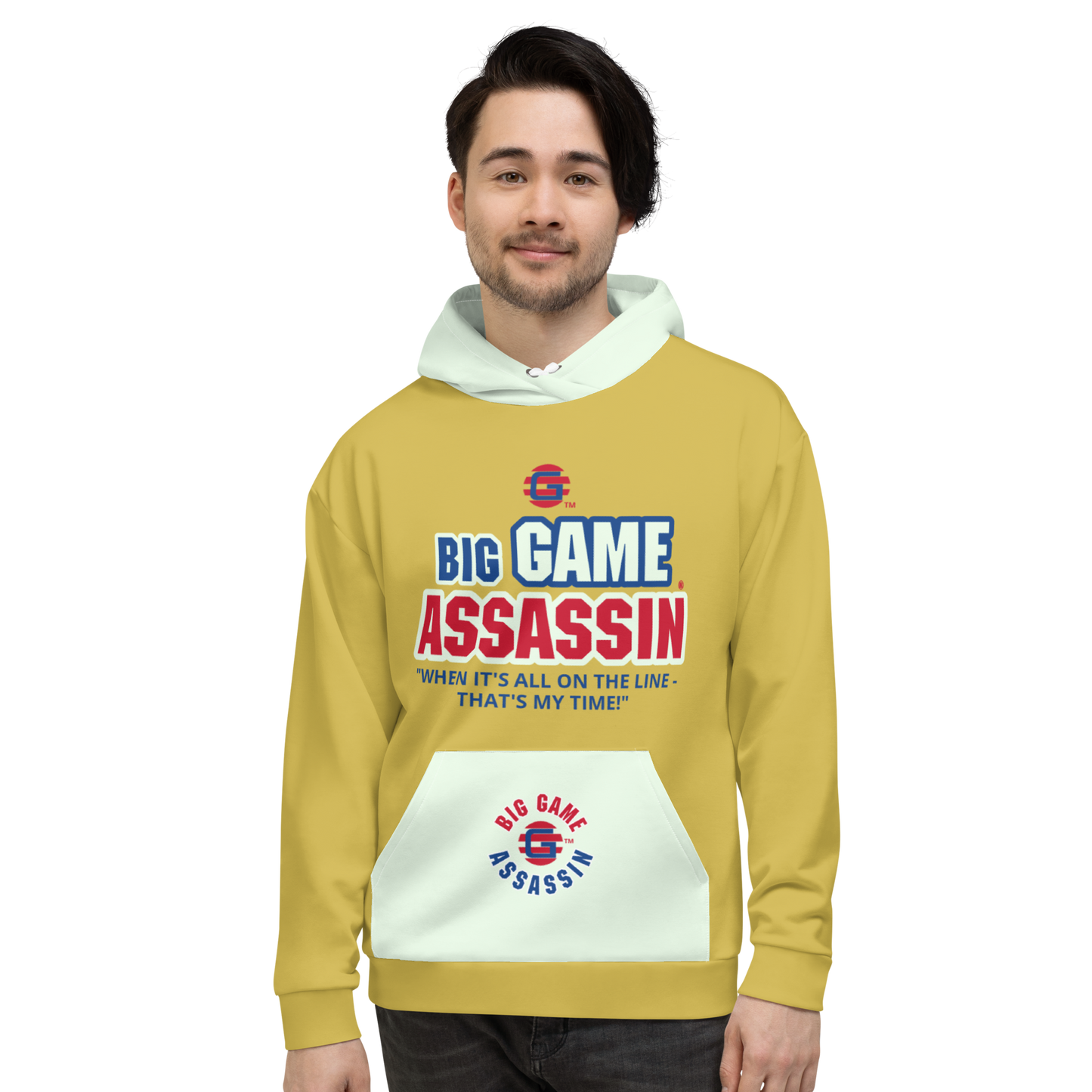BIG GAME ASSASSIN ® Unisex Hoodie. Old gold+Honeydew