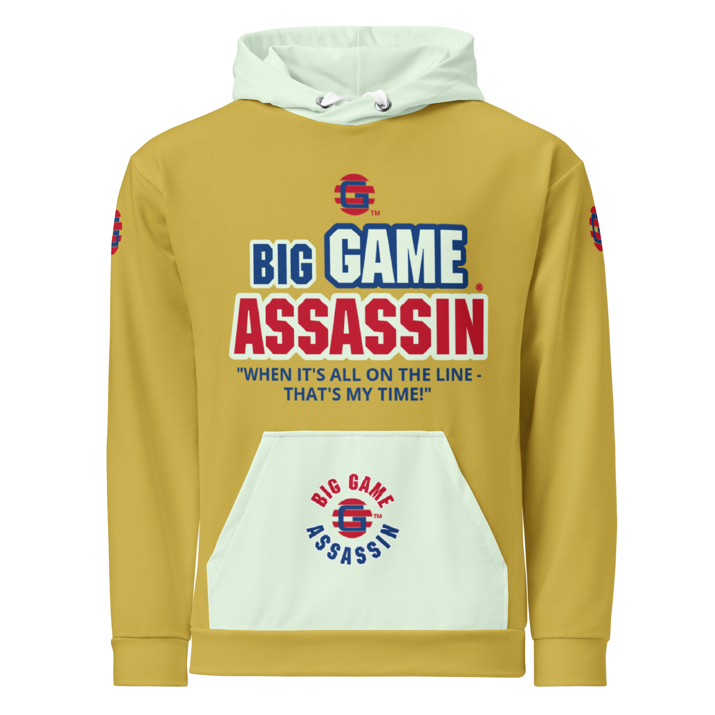 BIG GAME ASSASSIN ® Unisex Hoodie. Old gold+Honeydew