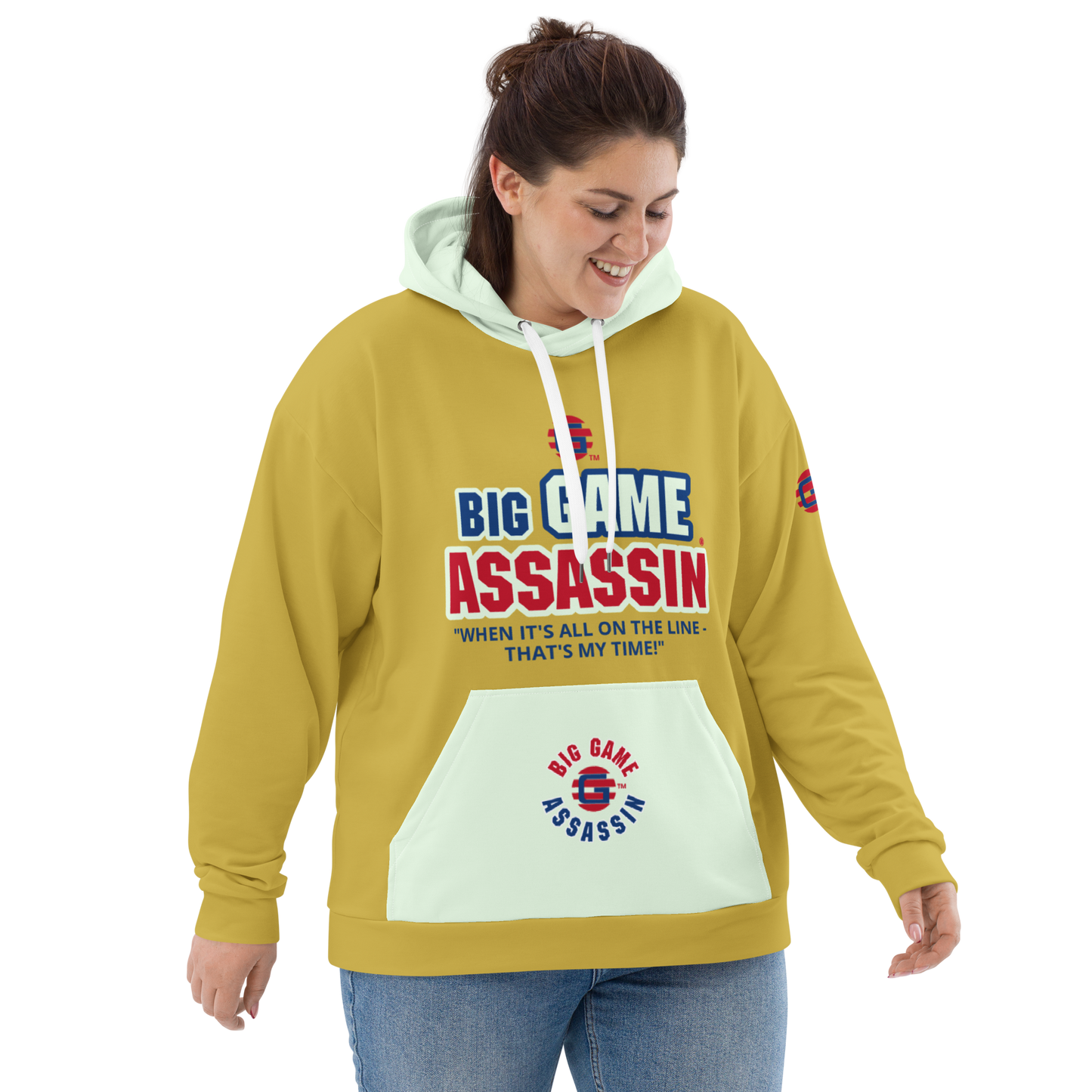 BIG GAME ASSASSIN ® Unisex Hoodie. Old gold+Honeydew