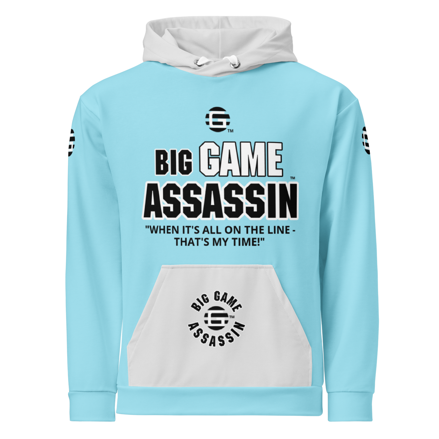 BIG GAME ASSASSIN ® (B.G.A.) Unisex Hoodie. Blizzard blue+Whisper