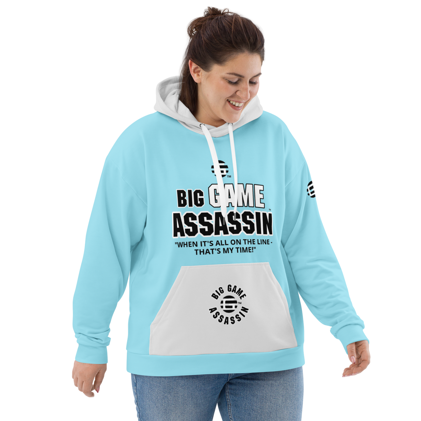 BIG GAME ASSASSIN ® (B.G.A.) Unisex Hoodie. Blizzard blue+Whisper