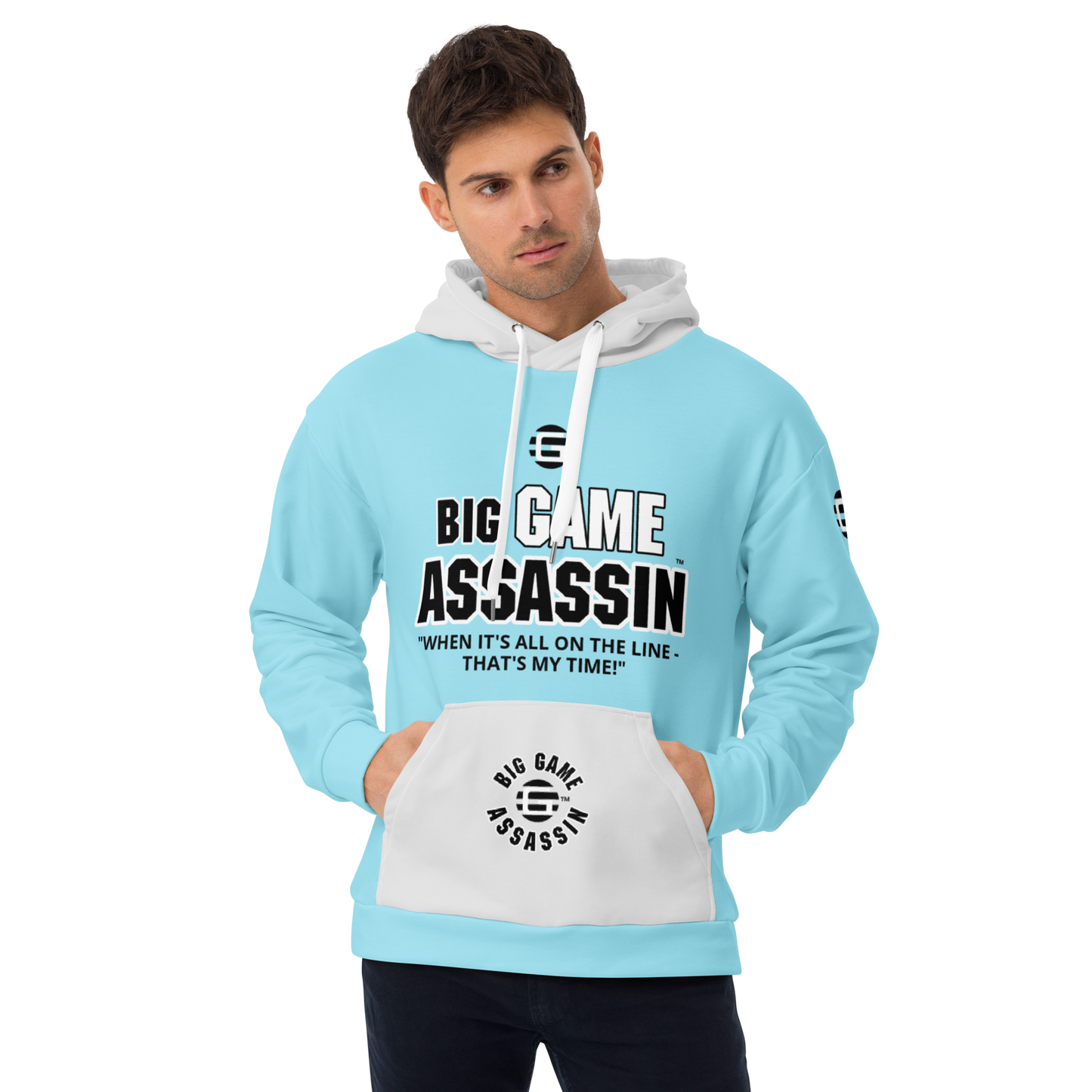 BIG GAME ASSASSIN ® (B.G.A.) Unisex Hoodie. Blizzard blue+Whisper