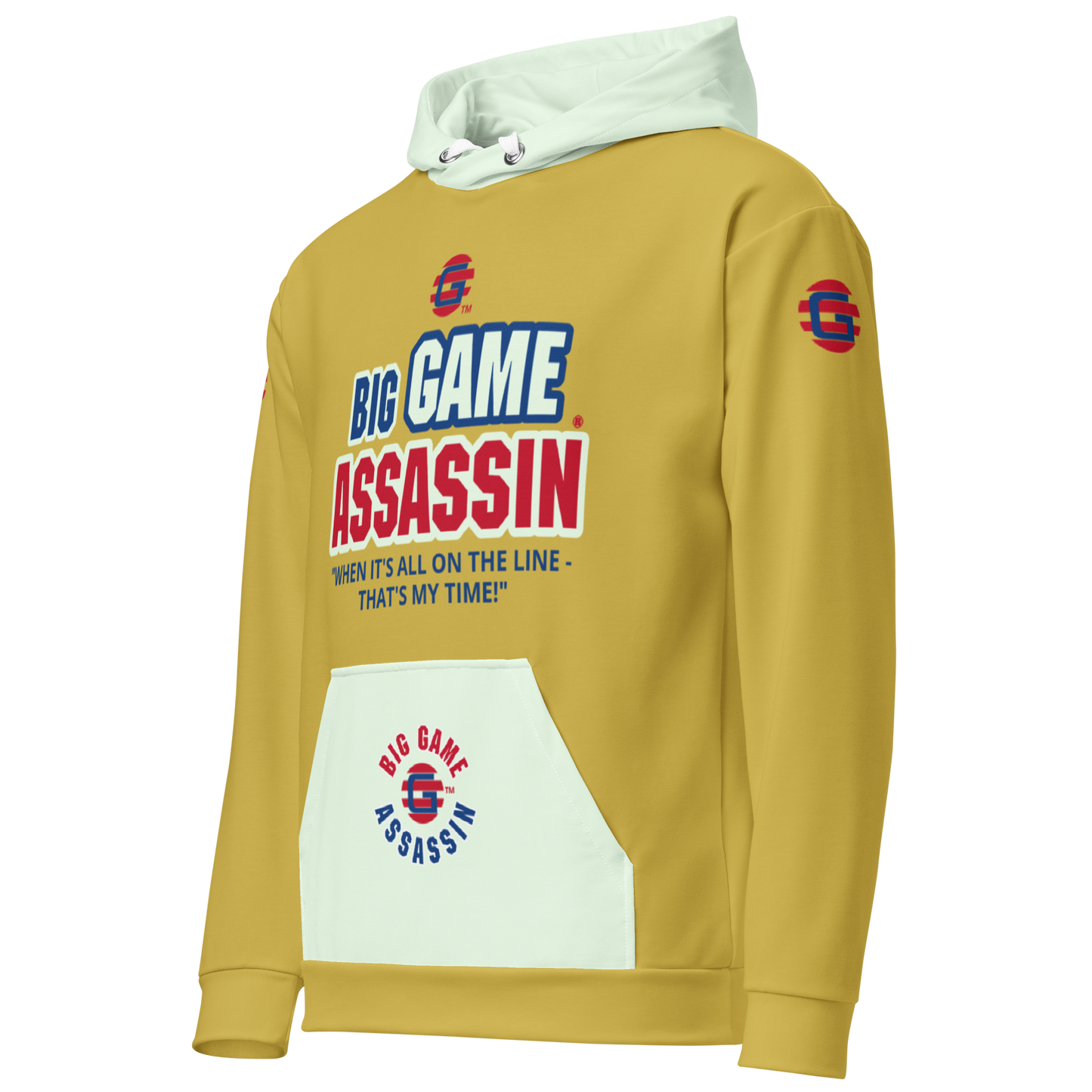 BIG GAME ASSASSIN ® Unisex Hoodie. Old gold+Honeydew