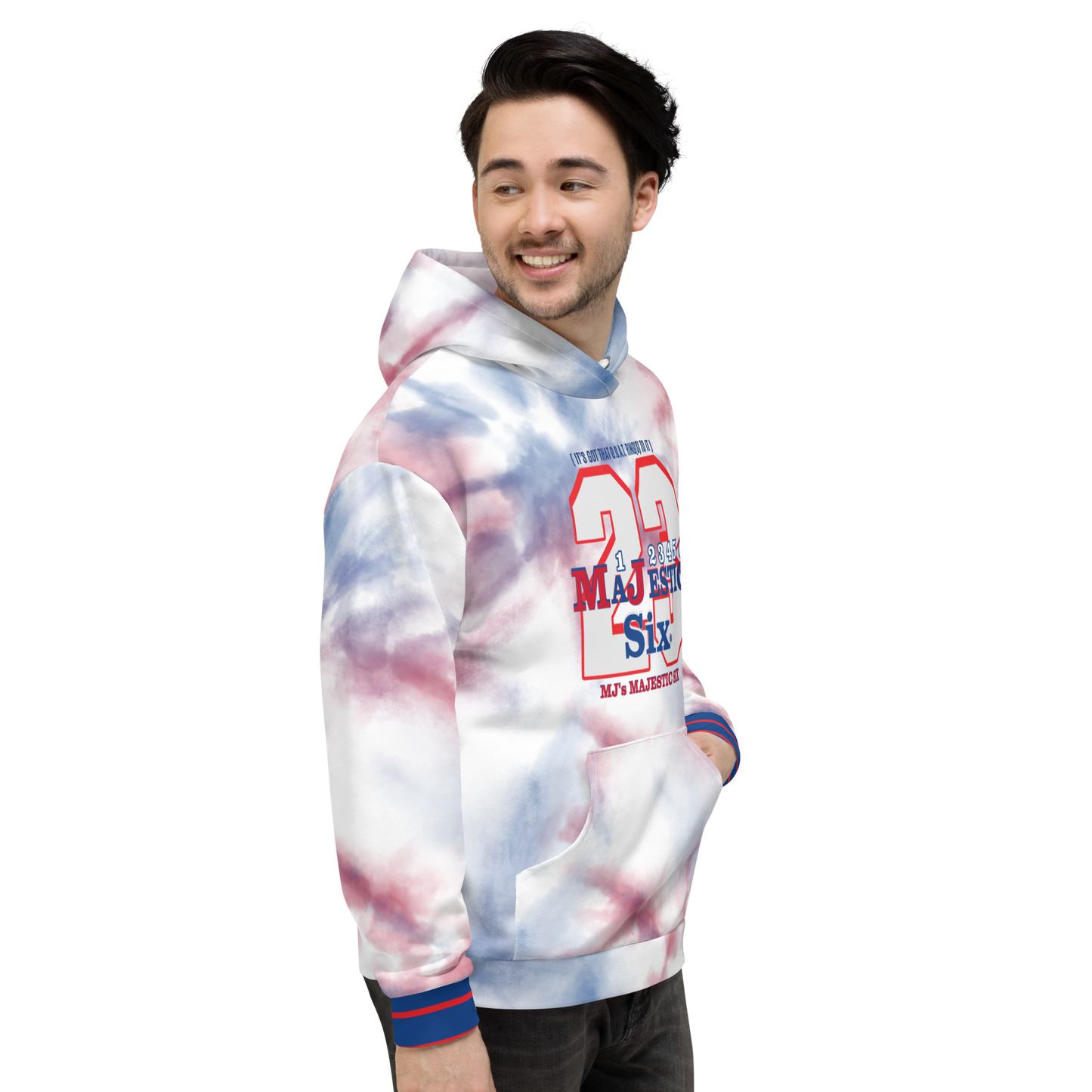 MAJESTIC SIX® (MJ 23) Unisex Hoodie "IT'S GOT THAT G.O.A.T. RING TO IT" (White). Sizes XS - 3XL.
