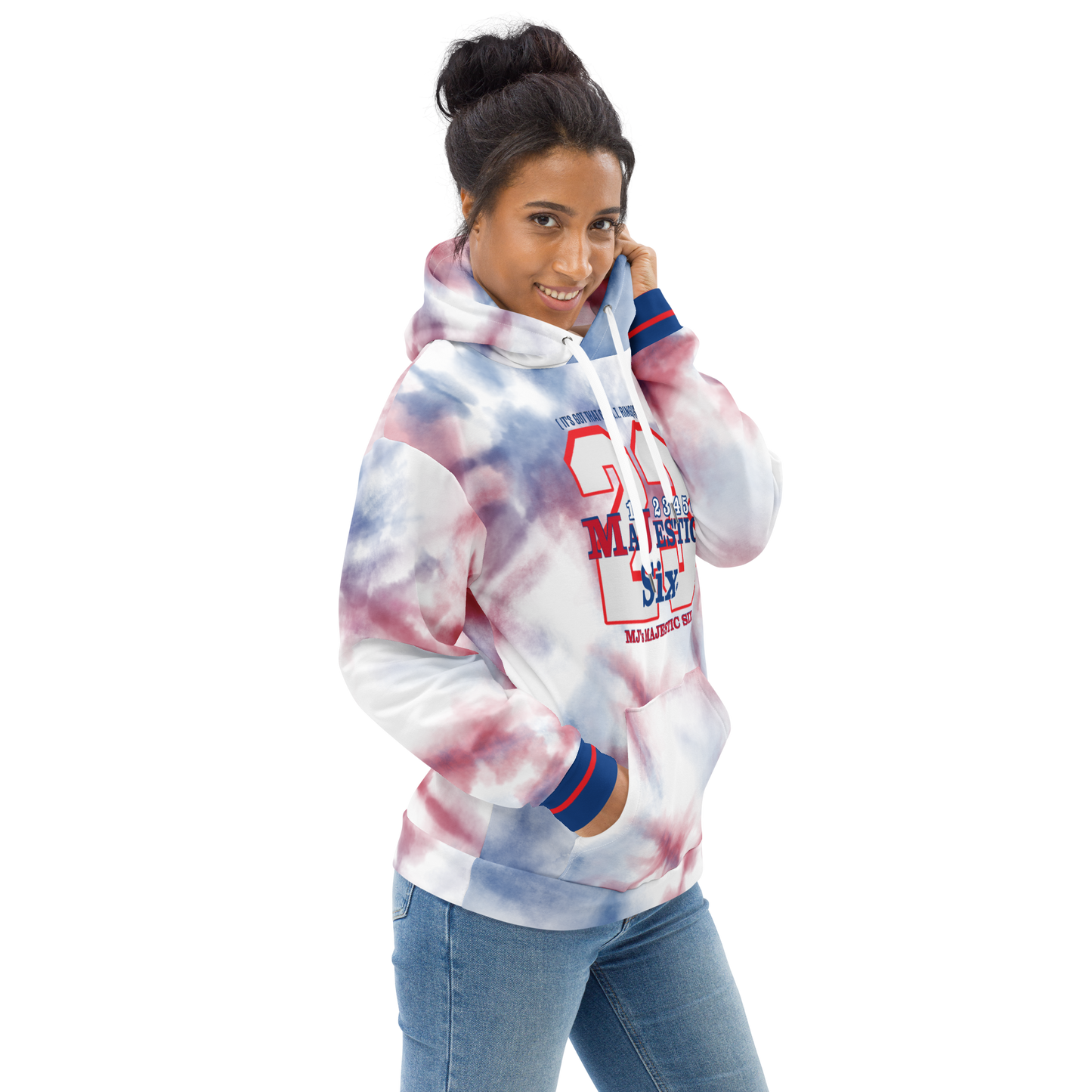 MAJESTIC SIX® (MJ 23) Unisex Hoodie "IT'S GOT THAT G.O.A.T. RING TO IT" (White). Sizes XS - 3XL.