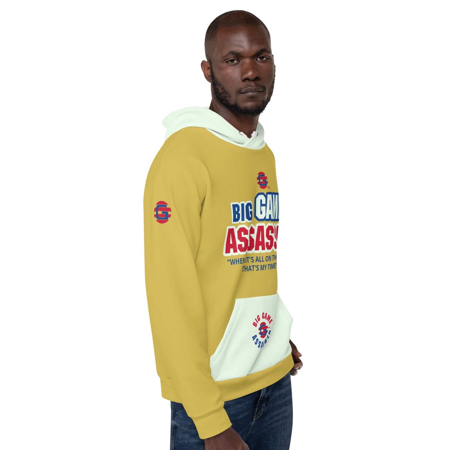 BIG GAME ASSASSIN ® Unisex Hoodie. Old gold+Honeydew