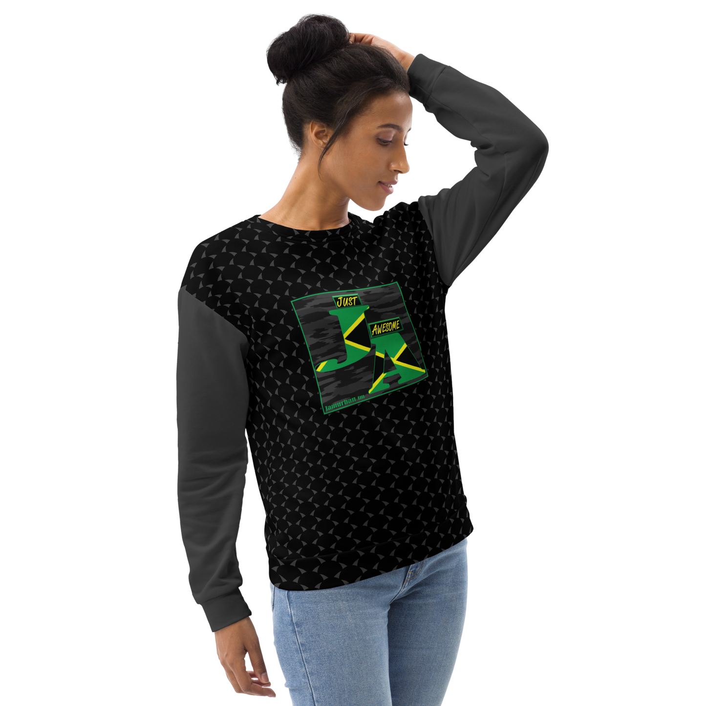 JA's (just awesome) Unisex Sweatshirt. Black+Eclipse