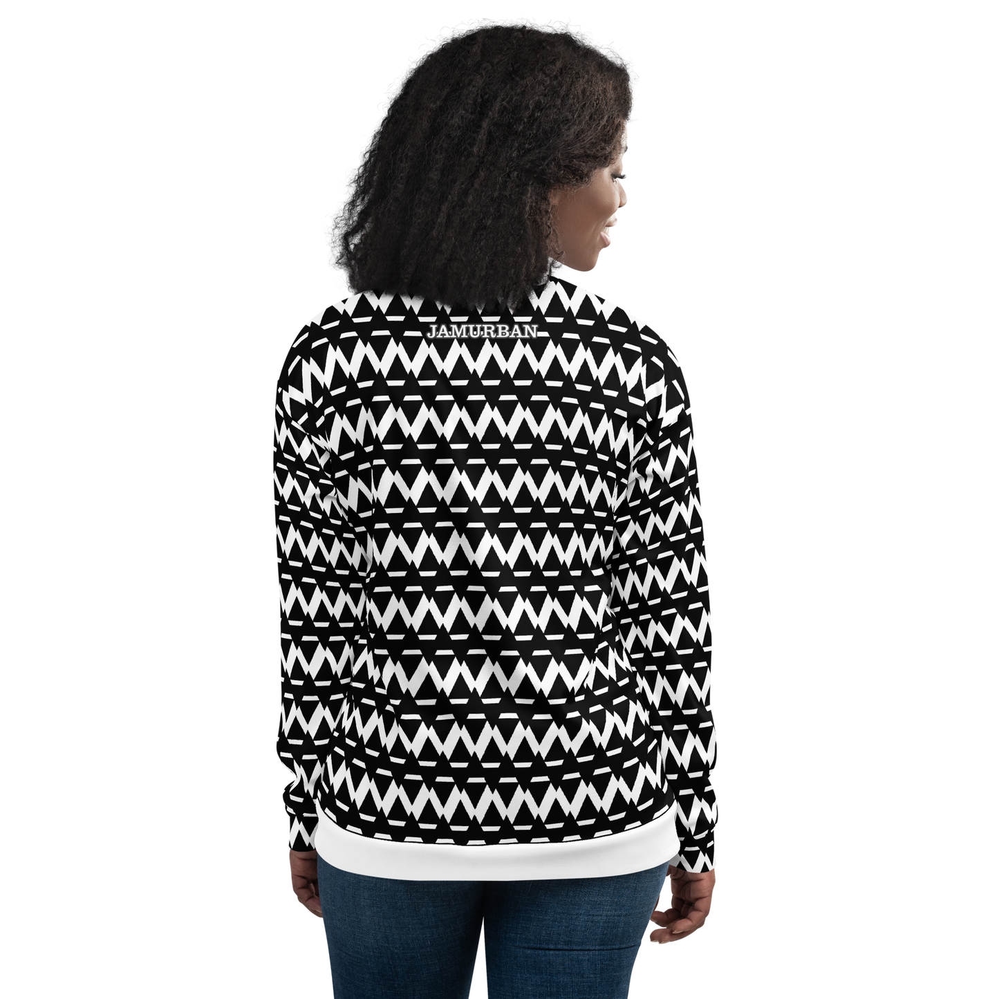 JAMURBAN "SHARP EDGES" Lightweight Unisex Bomber Jacket (Black+White).