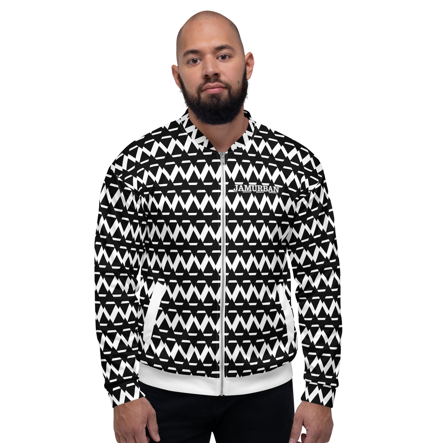 JAMURBAN "SHARP EDGES" Lightweight Unisex Bomber Jacket (Black+White).