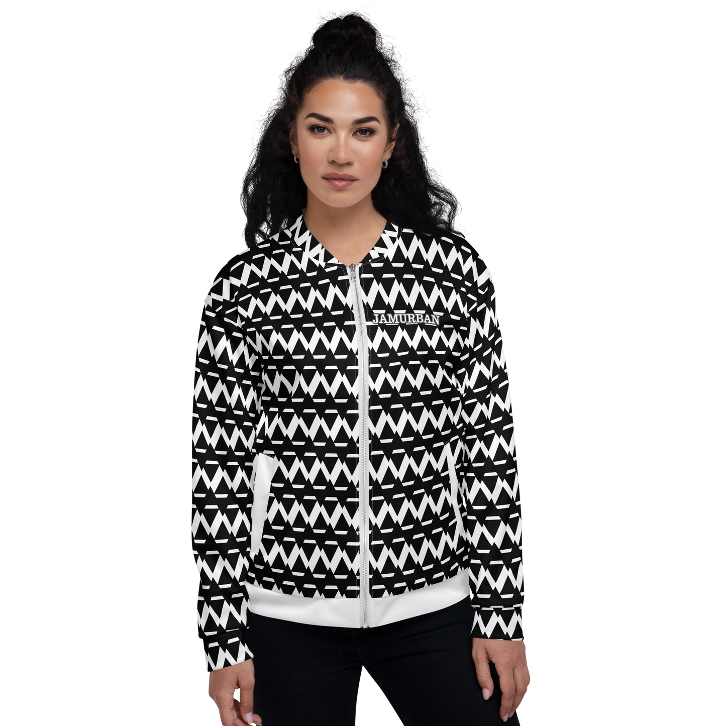 JAMURBAN "SHARP EDGES" Lightweight Unisex Bomber Jacket (Black+White).
