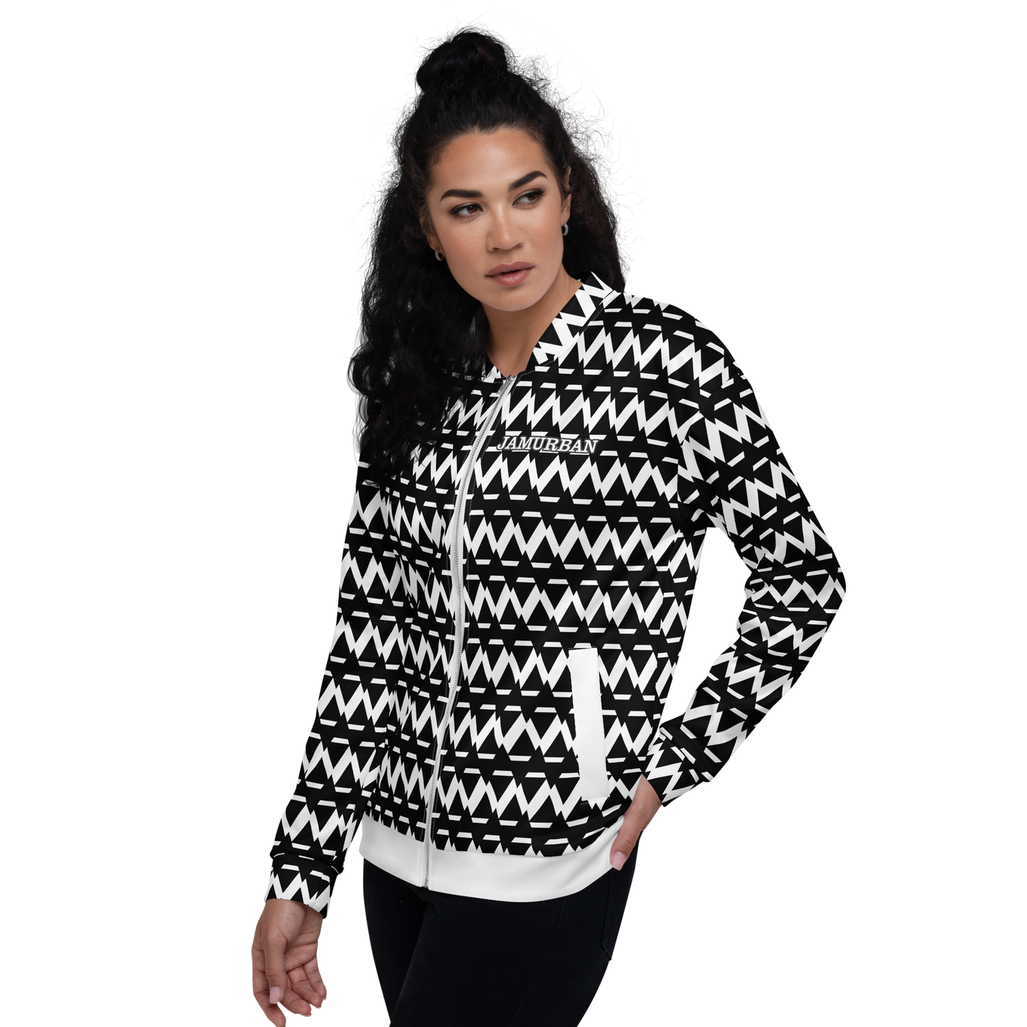 JAMURBAN "SHARP EDGES" Lightweight Unisex Bomber Jacket (Black+White).