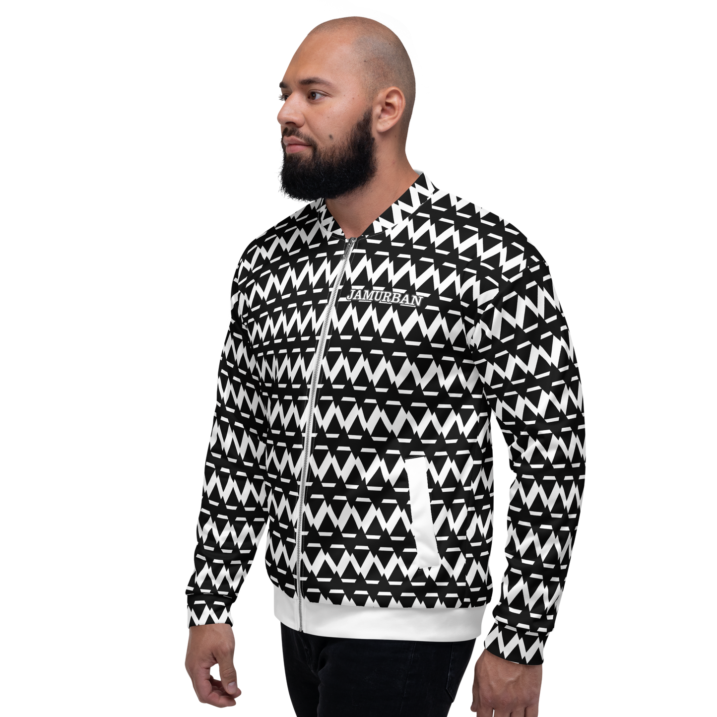JAMURBAN "SHARP EDGES" Lightweight Unisex Bomber Jacket (Black+White).