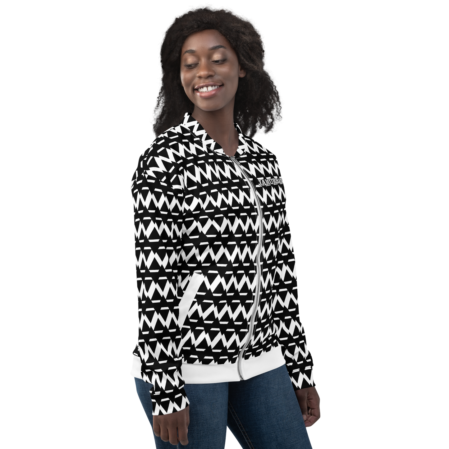 JAMURBAN "SHARP EDGES" Lightweight Unisex Bomber Jacket (Black+White).