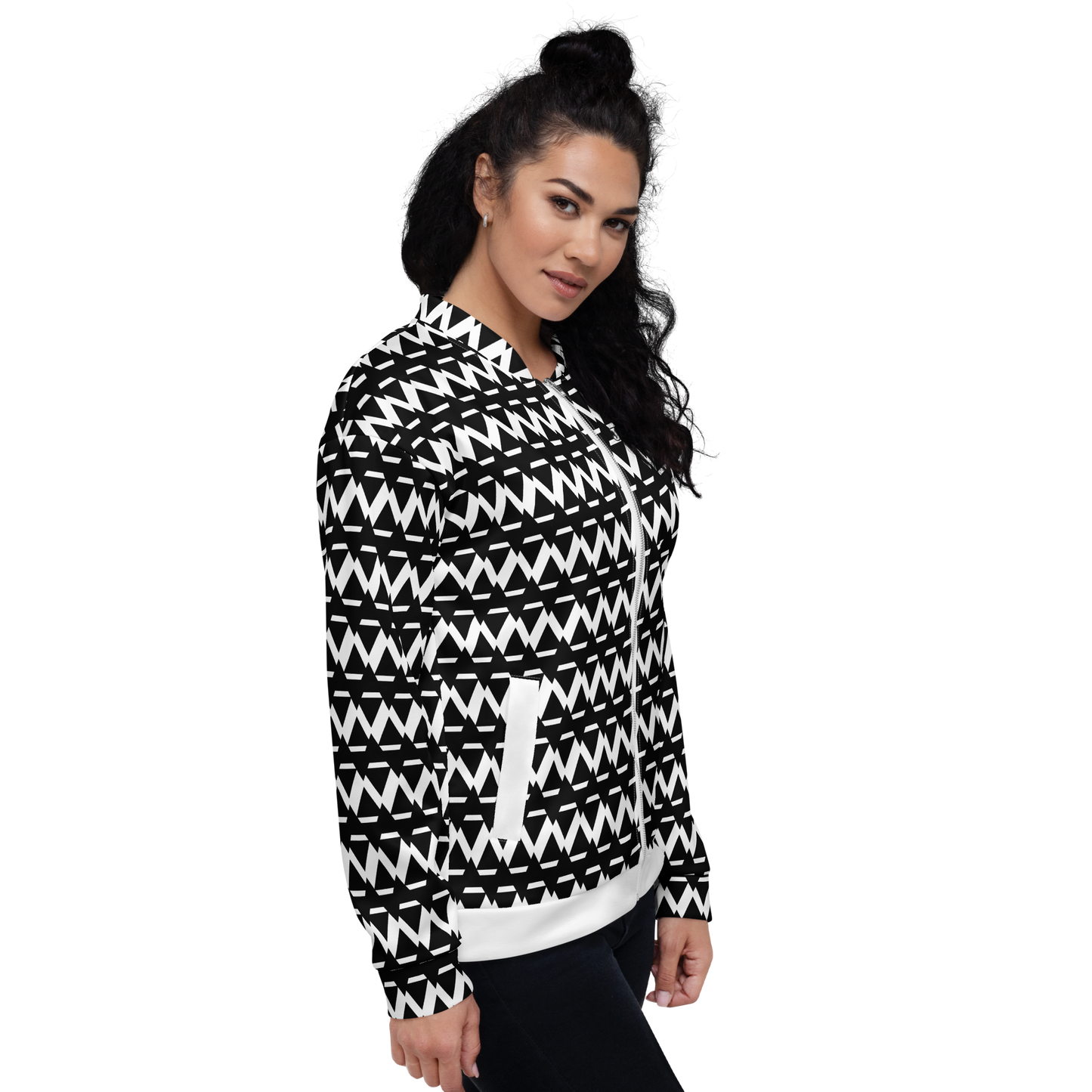 JAMURBAN "SHARP EDGES" Lightweight Unisex Bomber Jacket (Black+White).