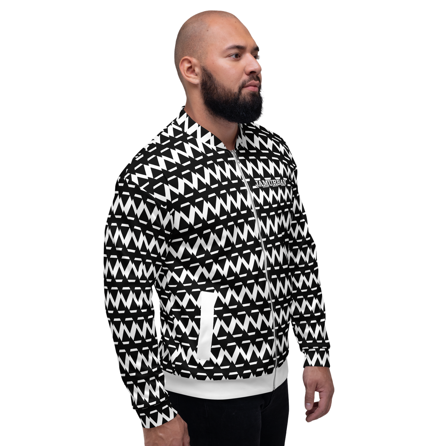JAMURBAN "SHARP EDGES" Lightweight Unisex Bomber Jacket (Black+White).