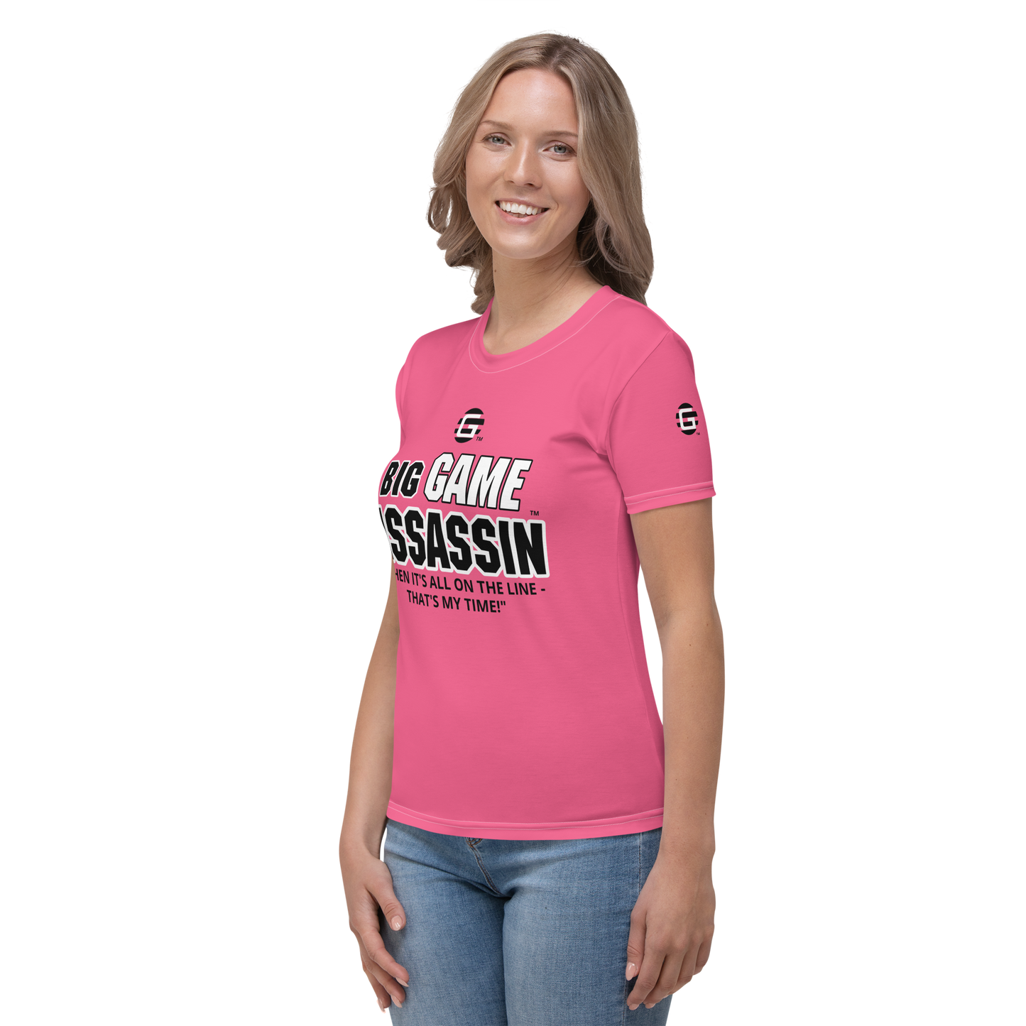 BIG GAME ASSASSIN ® (B.G.A.) Women's T-shirt. BRINK PINK