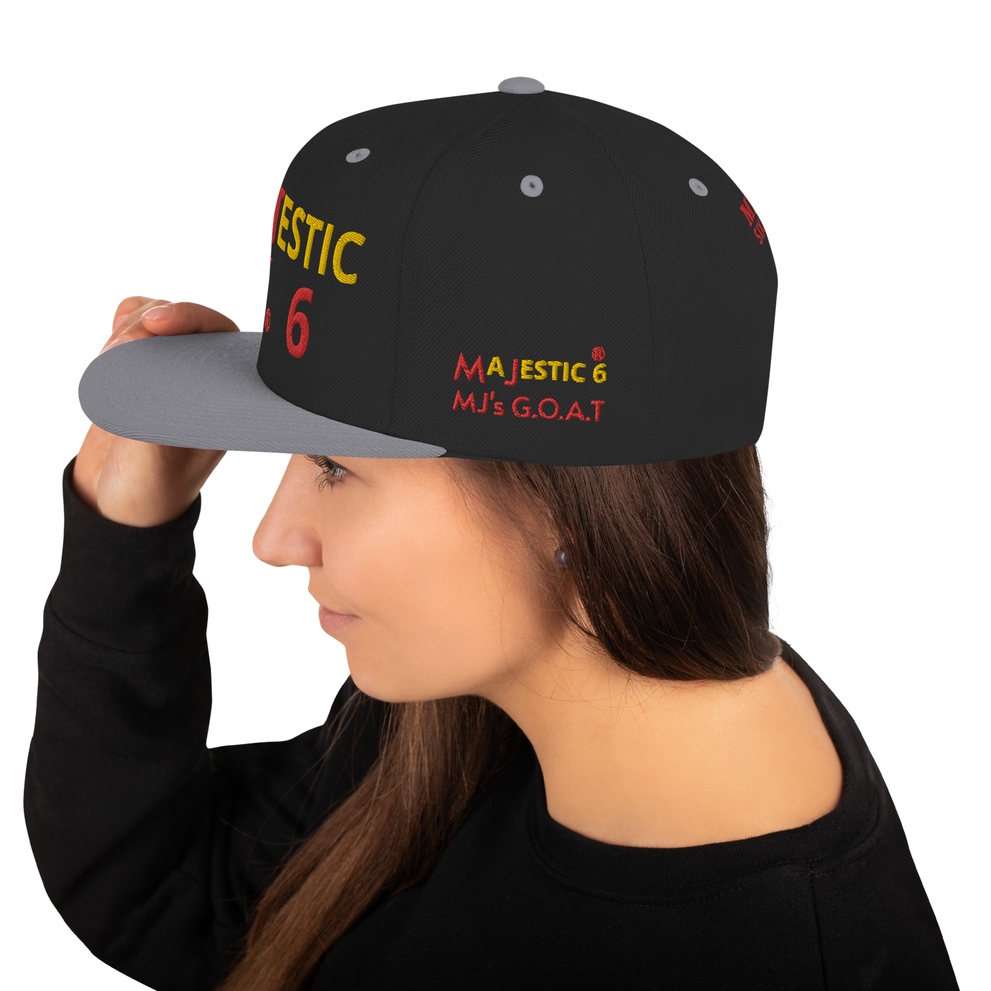 MAJESTIC SIX ® MJ's G.O.A.T - Snapback Hat (royal blue+black+black and silver+black and red and more). One size.