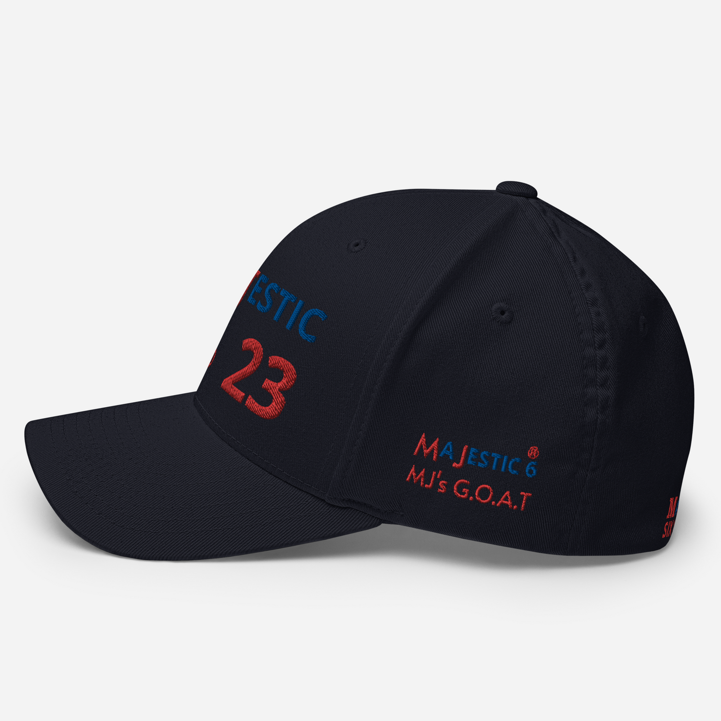 MAJESTIC SIX® (23) MJ's G.O.A.T. - CLOSED BACK CAP. SIZES S/M and L/XL. AVAILABLE IN BLACK, WHITE, DARK GREY, GREY AND DARK NAVY.