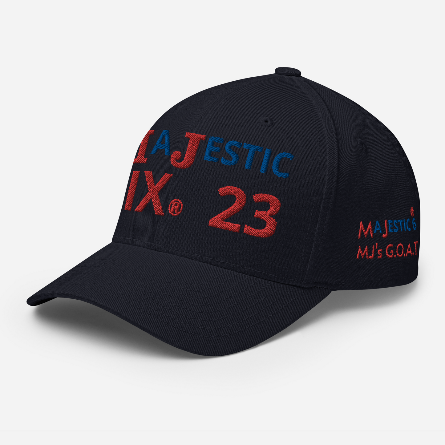 MAJESTIC SIX® (23) MJ's G.O.A.T. - CLOSED BACK CAP. SIZES S/M and L/XL. AVAILABLE IN BLACK, WHITE, DARK GREY, GREY AND DARK NAVY.