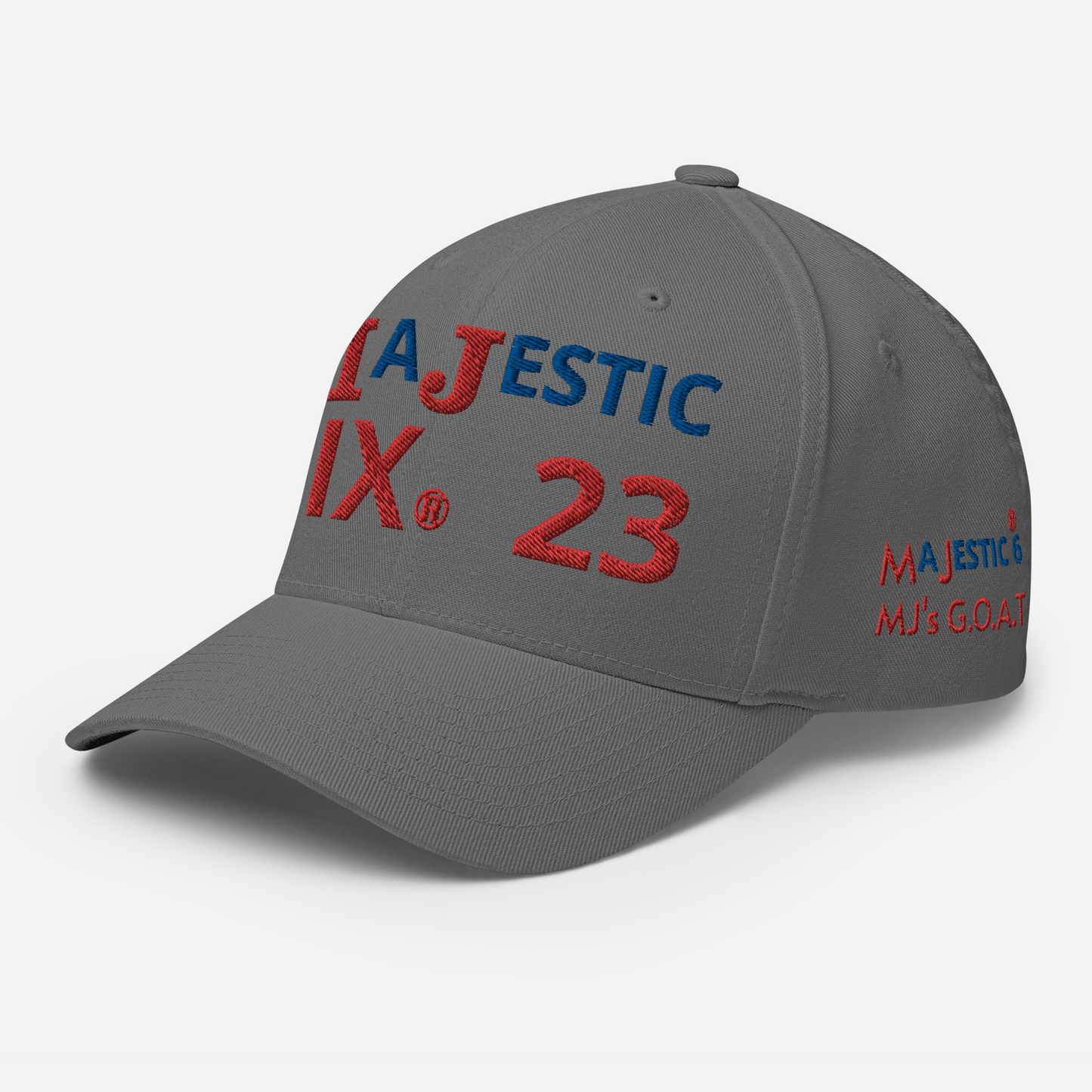 MAJESTIC SIX® (23) MJ's G.O.A.T. - CLOSED BACK CAP. SIZES S/M and L/XL. AVAILABLE IN BLACK, WHITE, DARK GREY, GREY AND DARK NAVY.