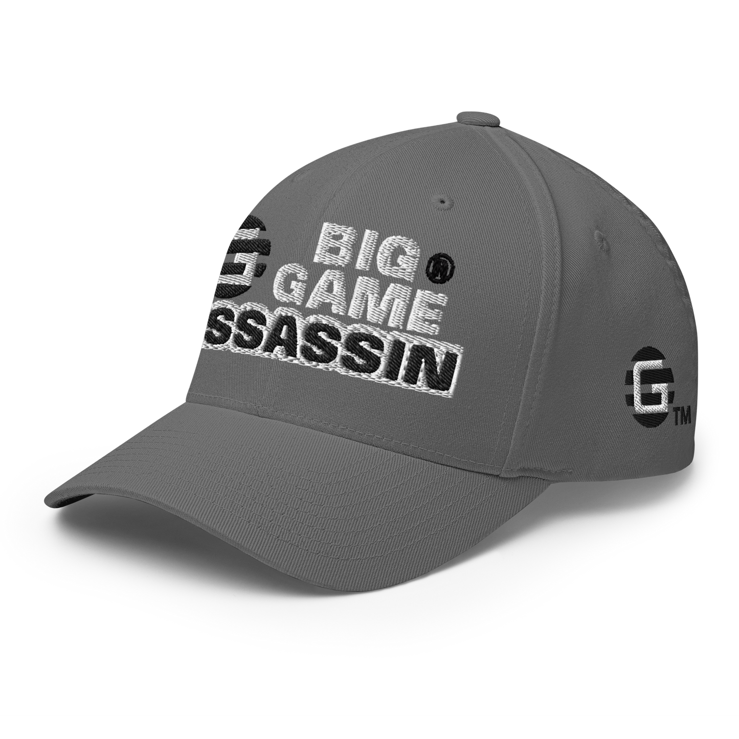 BIG GAME ASSASSIN® CLOSED BACK CAP (Red, Royal Blue, Camo, Dark Grey, Grey, Khaki). Sizes S/M and L/XL