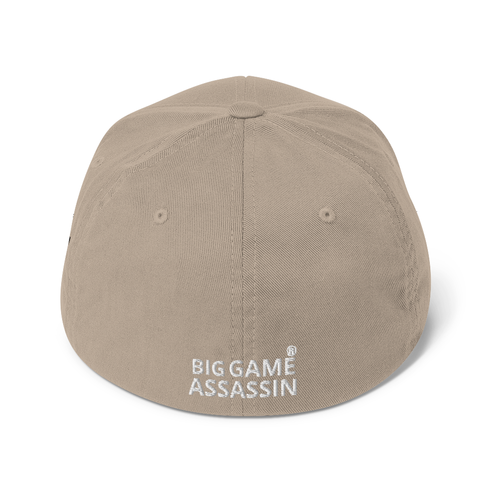 BIG GAME ASSASSIN® CLOSED BACK CAP (Red, Royal Blue, Camo, Dark Grey, Grey, Khaki). Sizes S/M and L/XL