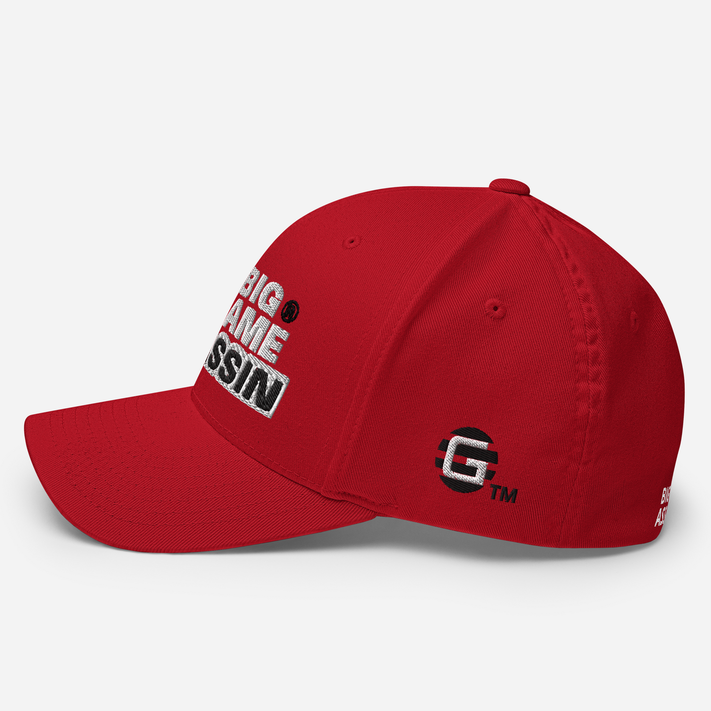 BIG GAME ASSASSIN® CLOSED BACK CAP (Red, Royal Blue, Camo, Dark Grey, Grey, Khaki). Sizes S/M and L/XL