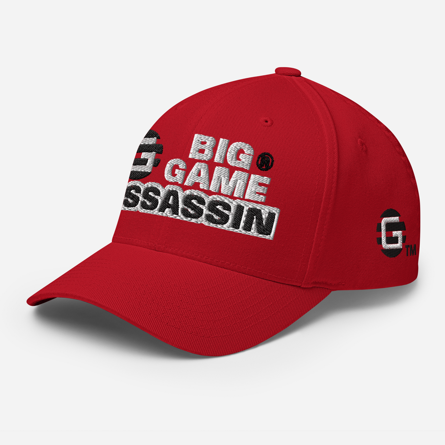 BIG GAME ASSASSIN® CLOSED BACK CAP (Red, Royal Blue, Camo, Dark Grey, Grey, Khaki). Sizes S/M and L/XL