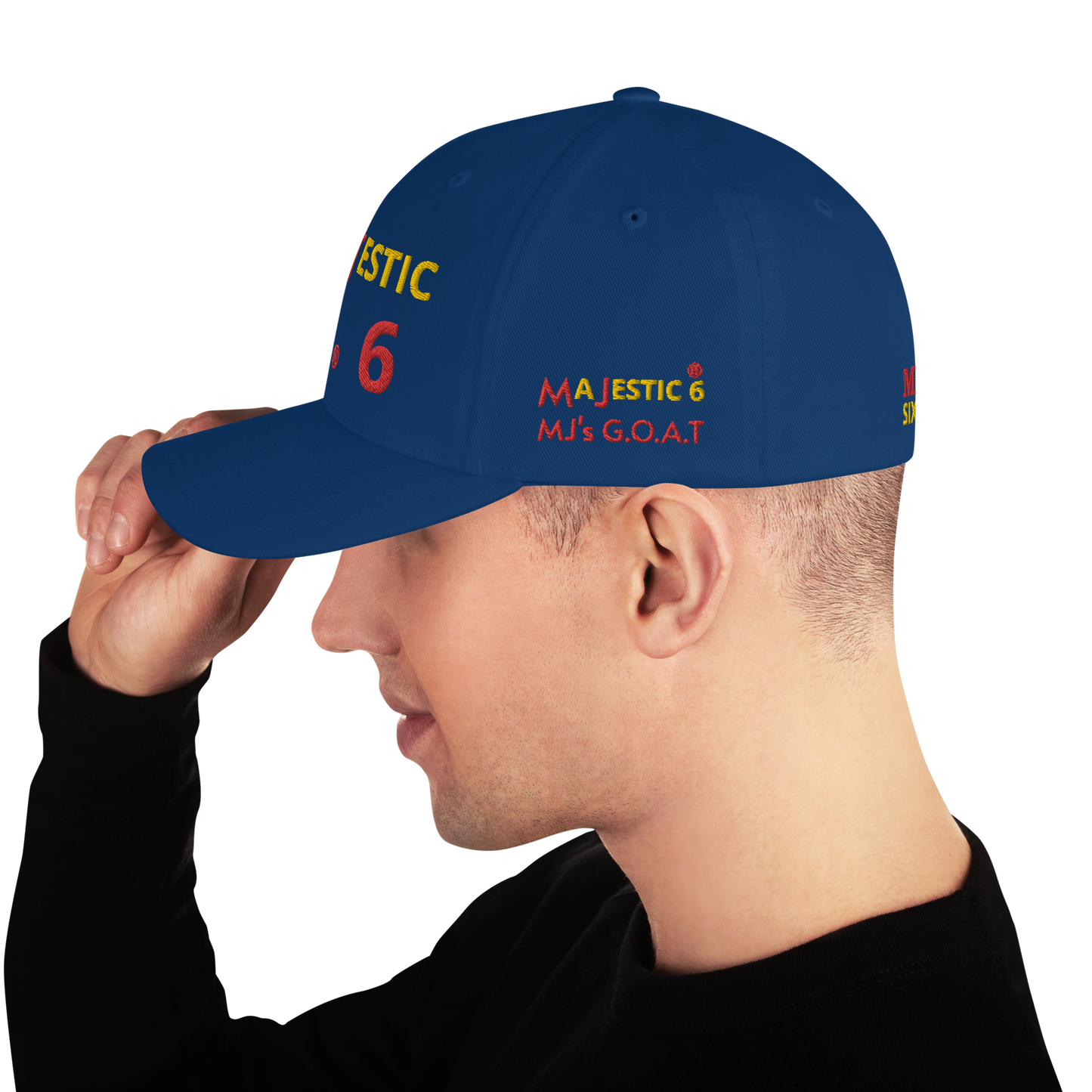 MAJESTIC SIX (6) ® MJ's G.O.A.T - Closed back Twill Cap (black/white/blue/grey) - sizes SM/M and L/XL