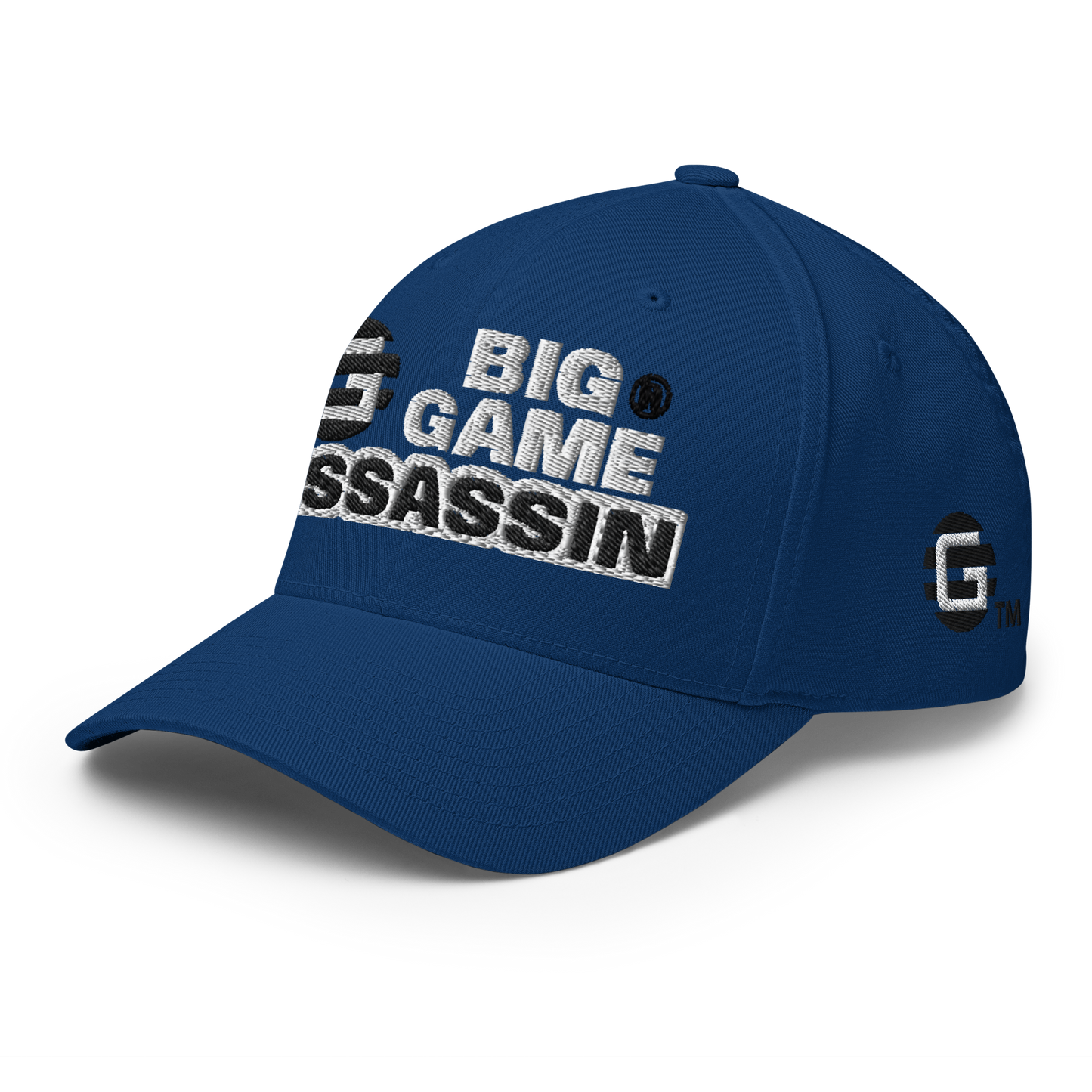 BIG GAME ASSASSIN® CLOSED BACK CAP (Red, Royal Blue, Camo, Dark Grey, Grey, Khaki). Sizes S/M and L/XL