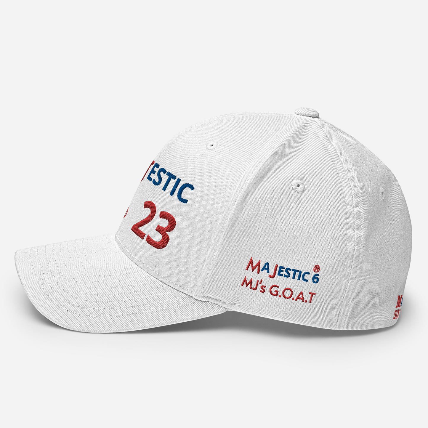 MAJESTIC SIX® (23) MJ's G.O.A.T. - CLOSED BACK CAP. SIZES S/M and L/XL. AVAILABLE IN BLACK, WHITE, DARK GREY, GREY AND DARK NAVY.