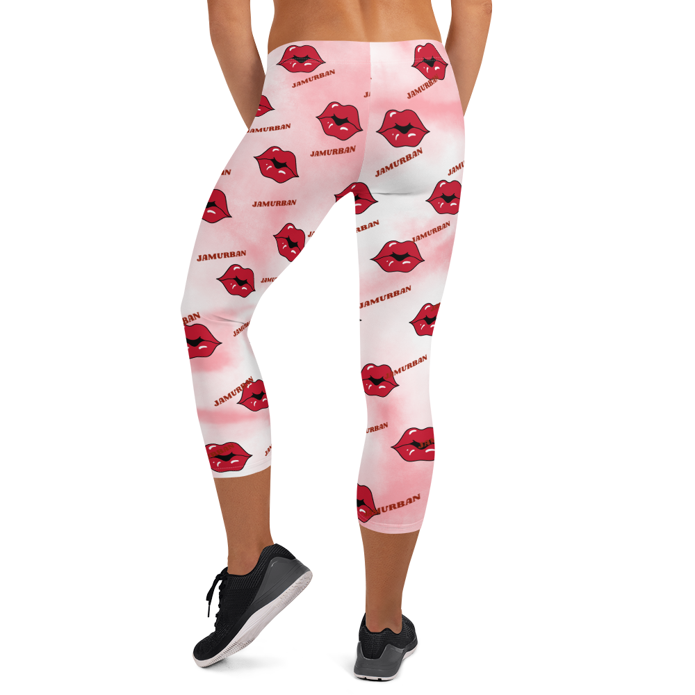 JAMURBAN "LIPZ SMACKAZ" Capri Leggings (Pink tie dye). Sizes XS - XL.